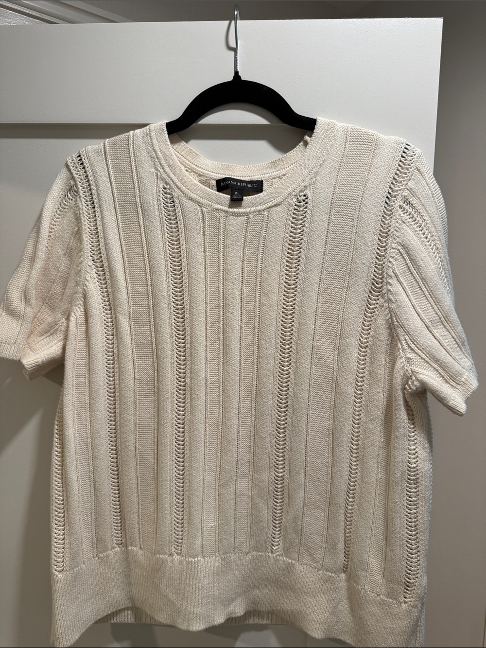 Banana Republic Cream Openwork Knit Short Sleeve Top